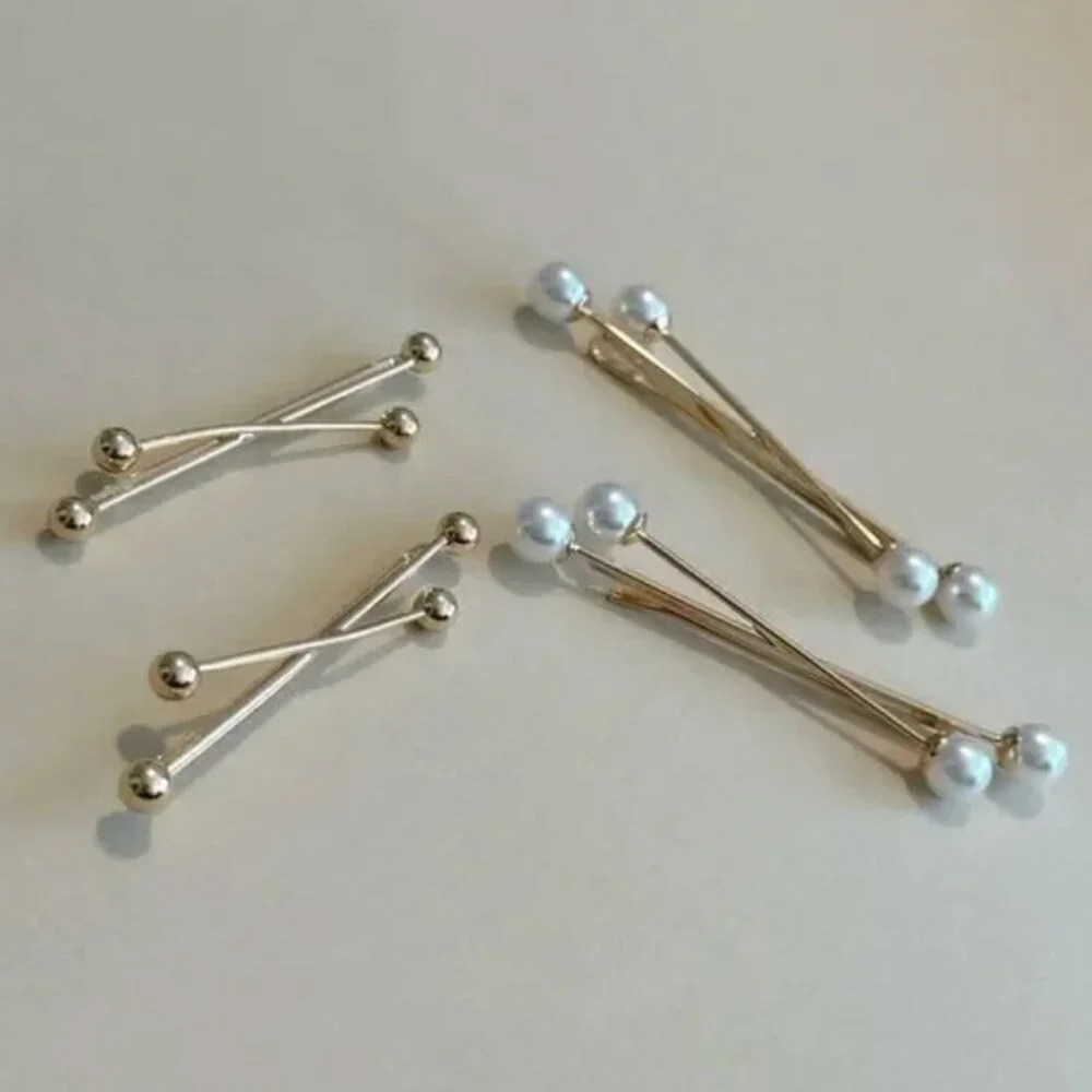 4 pc Minimalist Boho Pearl Hair Pin in Gold Tone